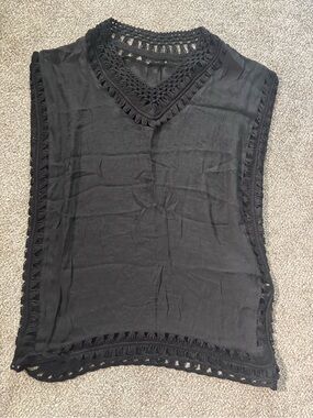 Black Crochet Trim Sleeveless Women's Top